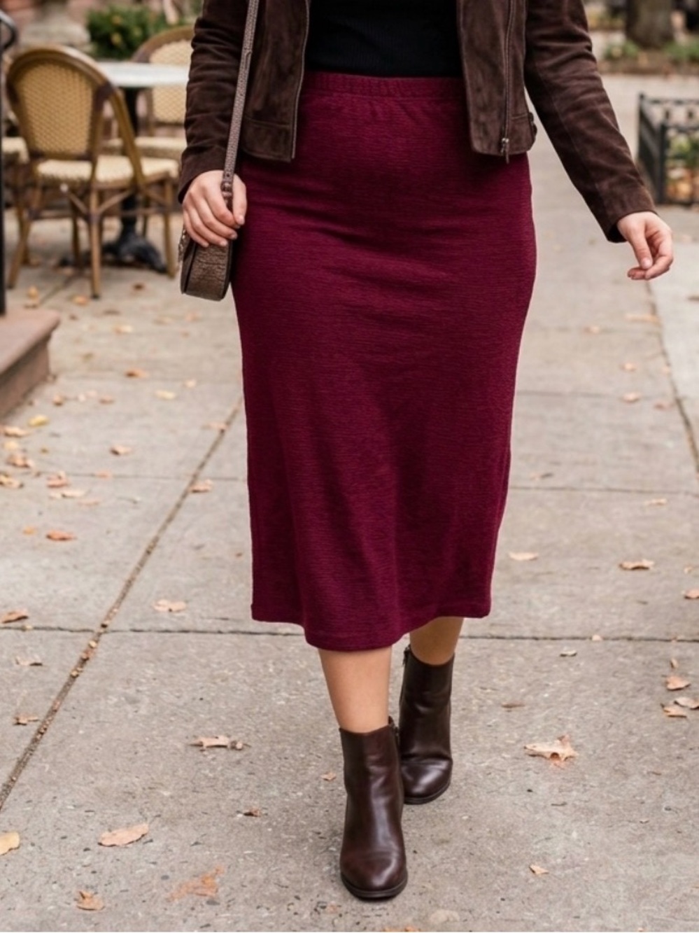 Vikki Vi Maroon Midi Knit Skirt